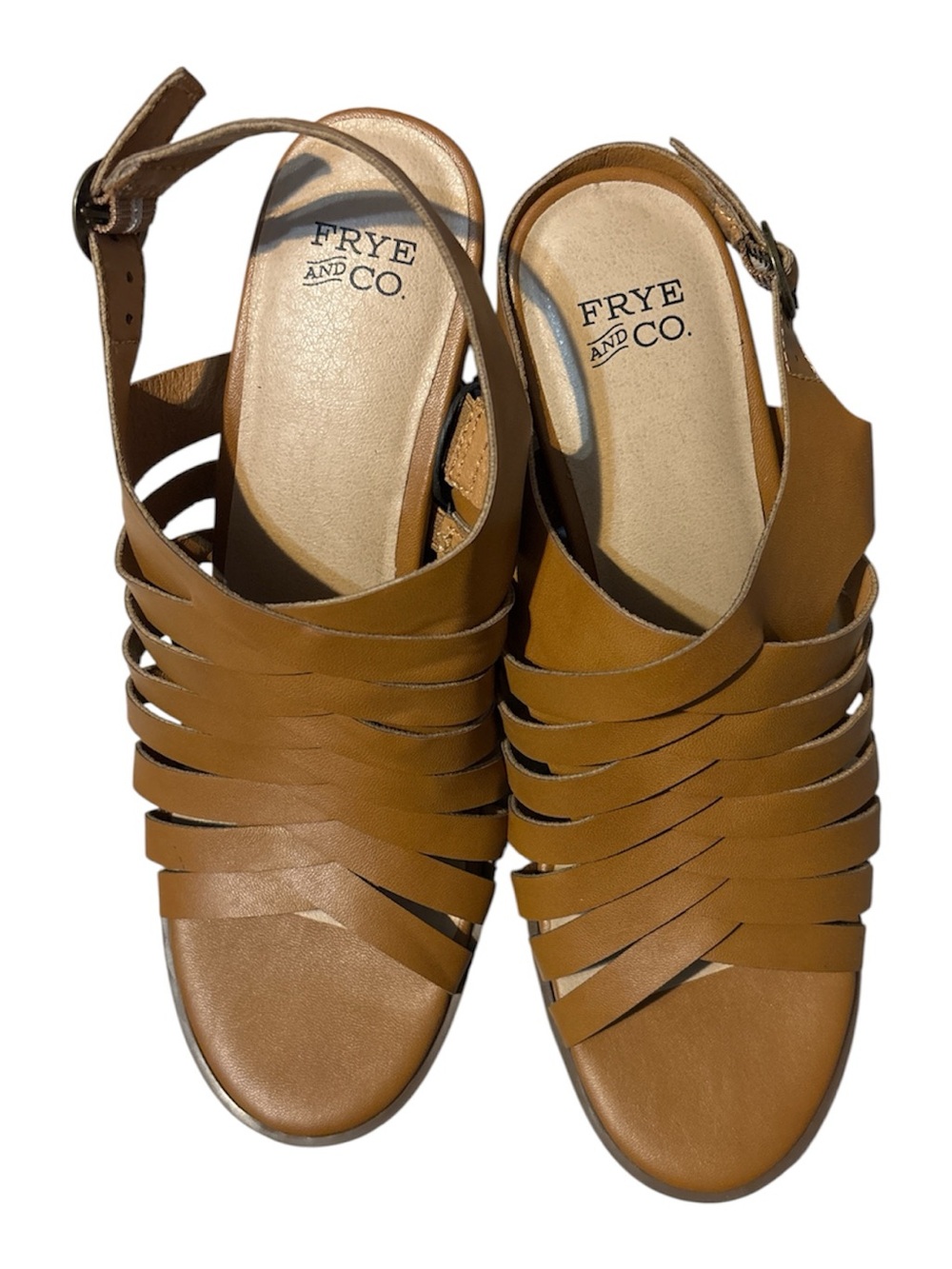 FRYE AND CO. Cognac/Tan Leather Strappy Slingback Sandals